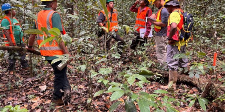 Showing certification team conducting assessment in the Iwokrama Forest.