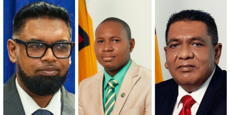 President Irfaan Ali , Member of Parliament Vinceroy Jordan and Minister of Agriculture Zulfikar Mustapha