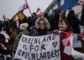 People attend a protest against U.S. President Donald Trump's demand that the Arctic island be ceded to the U.S., calling for it to be allowed to determine its own future, in front of the U.S. consulate in Nuuk, Greenland, January 17, 2026. REUTERS/Marko Djurica Purchase Licensing Rights