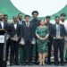 Vice-Chancellor Professor Paloma Mohamed Martin along with the University of Guyana Under-19 Cricket Team that competed in Barbados, and UG’s Sports Director, Osafa Dos Santos at UG’s Annual Dinner and Sports Awards Ceremony.
