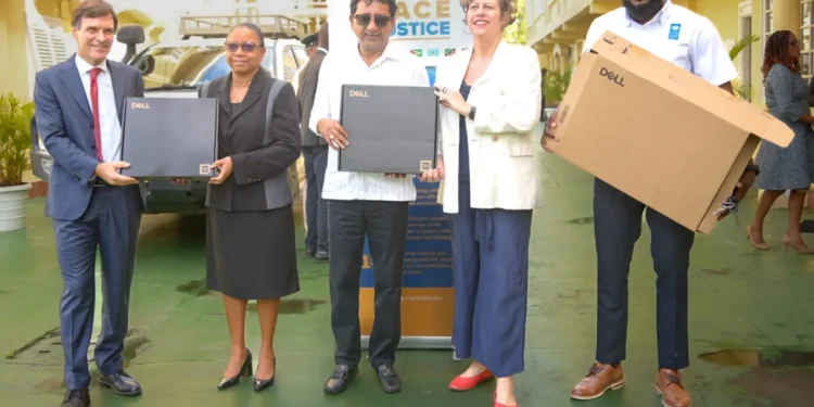 Pictured from left, EU Ambassador, Luca Pierantoni; Chancellor of the Judiciary (ag), Justice Roxanne George-Wiltshire; Attorney General and Minister of Legal Affairs, Anil Nandlall, SC; UNDP’s Resident Representative, Kathy Thomas and UNDP’s Project Analysis, Chevy Devonish