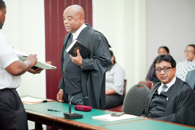 L-R Requesting state lead counsel, Terrence Williams KC and Attorney General Anil Nandlal SC