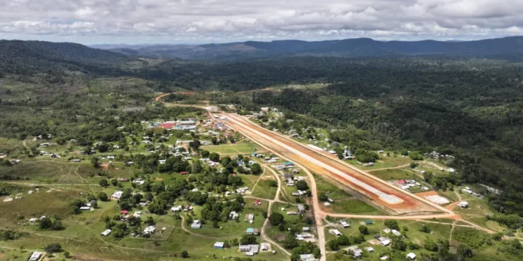 The runway is 2,500 feet long and 50 feet wide, constructed with six inches of rigid paved concrete