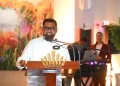President Irfaan Ali delivering the keynote address at the launch of GBTI’s private banking service (DPI)