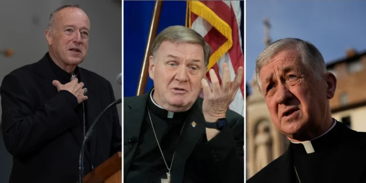This combo shows, from left, cardinal Robert McElroy, cardinal Joseph Tobin and cardinal Blase Cupich. (AP Photo/File)