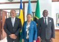 (L-R) Prime Minister of St Vincent and the Grenadines Dr the Hon. Godwin Friday, CARICOM Secretary-General Dr Carla Barnett and Prime Minister of St Kitts and Nevis, the Hon. Dr Terrance Drew