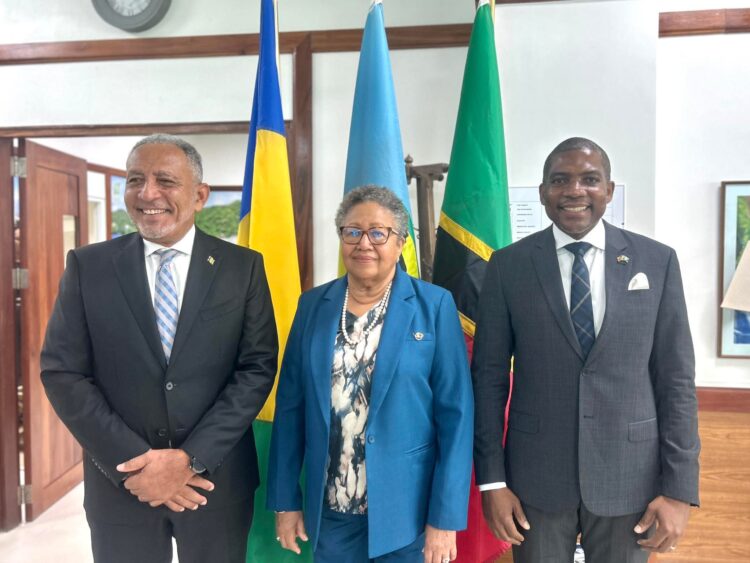 (L-R) Prime Minister of St Vincent and the Grenadines Dr the Hon. Godwin Friday, CARICOM Secretary-General Dr Carla Barnett and Prime Minister of St Kitts and Nevis, the Hon. Dr Terrance Drew