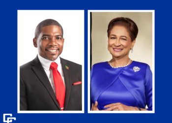 L-R Dr Terrance Drew, Chair CARICOM and Trinidad and Tobago Prime Minister Kamla Persad- Bissessar