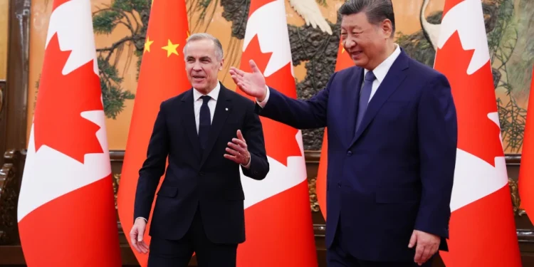Canadian Prime Minster Mark Carney, left, meet with China President Xi Jinping.