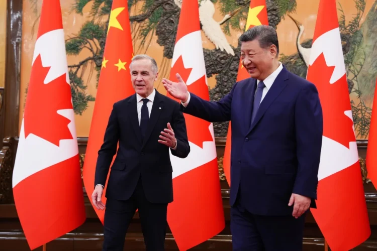 Canadian Prime Minster Mark Carney, left, meet with China President Xi Jinping.