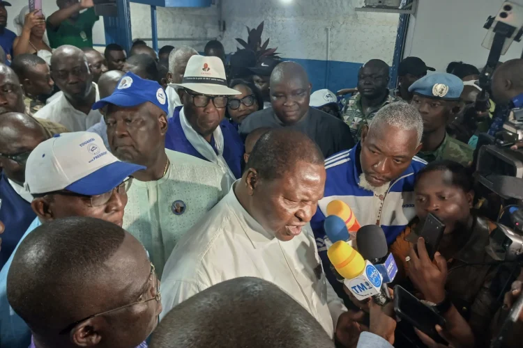 Central African President Faustin Archange Touadéra speaks to the media after being declare the winner of the presidential election in Bangui, Central African Republic (AP Photo/ Jean Fernand Koena)