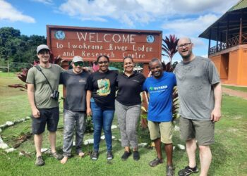 Faciliators and Organisers of the Bird Training Course – fr right Dr Jason Weckstein, Waldyke Prince, Dr Raquel Thomas (Iwokrama), Lydia Roberts (Iwokrama), Dr Brian O’Shea and Josh Engel