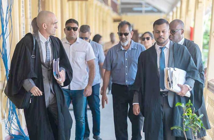 Azruddin Mohamed, Nazar Mohamed and legal team (Guyana Chronicle photo)
