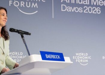 United Nations Annalena Baerbock, President of the UN General Assembly, addresses a session on Who Brokers Trust Now? at the World Economic Forum in Davos, Switzerland.