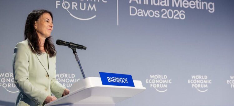 United Nations Annalena Baerbock, President of the UN General Assembly, addresses a session on Who Brokers Trust Now? at the World Economic Forum in Davos, Switzerland.