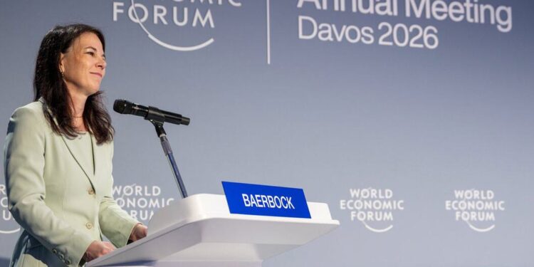 United Nations Annalena Baerbock, President of the UN General Assembly, addresses a session on Who Brokers Trust Now? at the World Economic Forum in Davos, Switzerland.