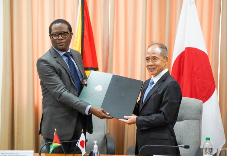 Minister of Foreign Affairs and International Cooperation, Hugh Todd, and Japanese Ambassador to Guyana, His Excellency, Dr Akima Umezawa