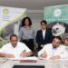 Director of the Guyana Tourism Authority, Kamrul Baksh and CEO of Iwokrama, Dane Gobin exchange signed copies in the presence of Minister of Tourism, Industry & Commerce, Hon. Susan Rodrigues and Iwokrama Special Projects Coordinator, AnneMarie Ford.