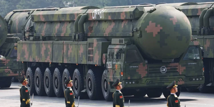 A display of nuclear missiles at a military parade in Beijing on Sept. 3.Pan Yulong / Xinhua News Agency via Getty Images file