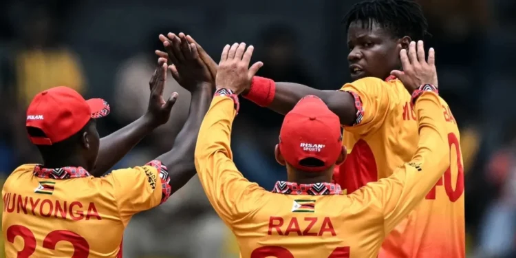 Blessing Muzarabani struck the first blow, off his first delivery  •  AFP/Getty Images