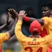 Blessing Muzarabani struck the first blow, off his first delivery • AFP/Getty Images