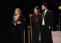 Jolene Mendes, from left, Sophia Sabella, and Pablo Feldman accept the award for best music video for "Anxiety" by Doechii during the 68th annual Grammy Awards on Sunday, Feb. 1, 2026, in Los Angeles. Chris Pizzello - Invision