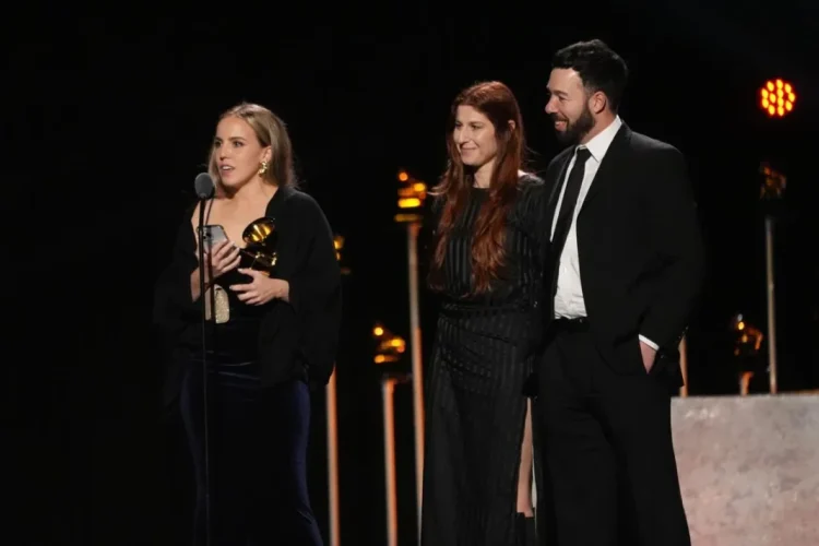 Jolene Mendes, from left, Sophia Sabella, and Pablo Feldman accept the award for best music video for "Anxiety" by Doechii during the 68th annual Grammy Awards on Sunday, Feb. 1, 2026, in Los Angeles. Chris Pizzello - Invision