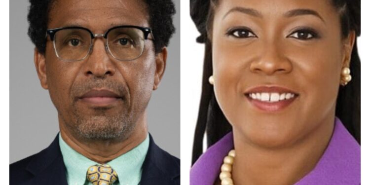L-R APNU Lead Parliamentarian Dr. Terrence Campbell and FGM Parliamentarian Amanza Walton-Desir