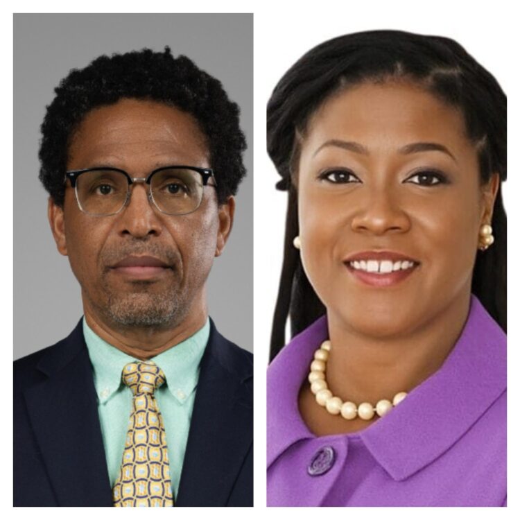 L-R APNU Lead Parliamentarian Dr. Terrence Campbell and FGM Parliamentarian Amanza Walton-Desir