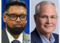 L-R- President Irfaan Ali, Exxon Ex Director Darren Wood, STEMGuyana Founder & Ex Director Karen Abrams