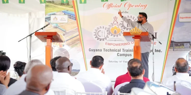 President Mohamed Ifraan Ali at the opening ceremony of the Guyana Technical Training College Inc.