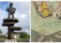 1763 Cuffy Monument and map of Berbice showing where the 1763 rebellion took place