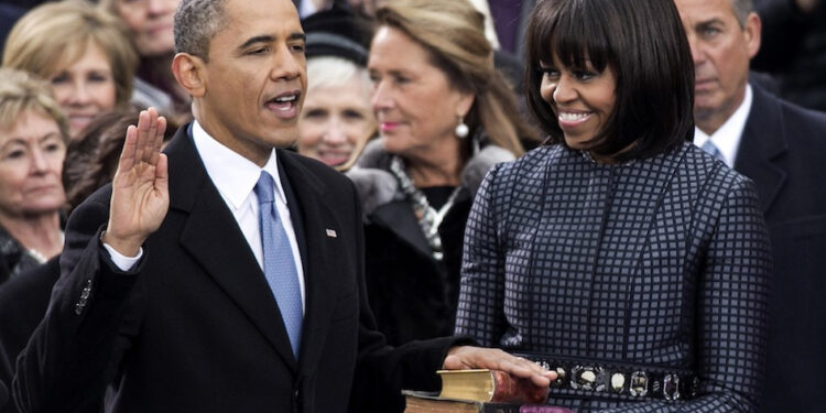 President Bharrat Obama and First Lady Michelle Obama at the January 2013 swearing in