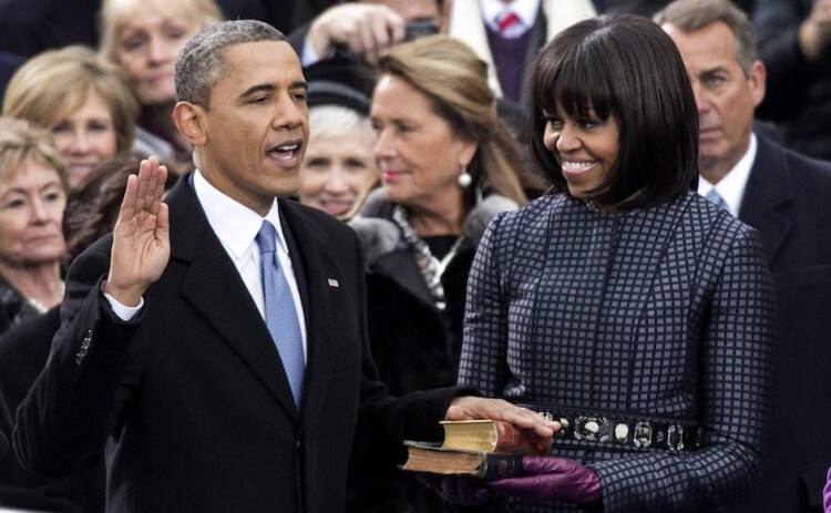 President Bharrat Obama and First Lady Michelle Obama at the January 2013 swearing in