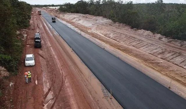 Drone shot of works on the Linden/Mabura road project (dpi photo)