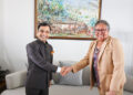 CARICOM Secretary-General, Dr Carla Barnett (L), welcomes India's Ambassador to CARICOM, H.E. Dr. Amit Telang, for a farewell Courtesy Call on 3 February 2026
