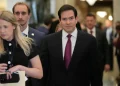 Secretary of State Marco Rubio arrives before President Donald Trump delivers the State of the Union address to a joint session of Congress in the House chamber at the U.S. Capitol in Washington, Tuesday, Feb. 24, 2026. (AP Photo/Mark Schiefelbein)