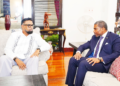 (L-R) President Irfaan Ali with St Kitts-Nevis PM Dr Terrance Drew (Office of the President photo)