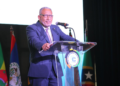 Dr. the Hon. Godwin Friday, Prime Minister of St. Vincent and the Grenadines, addresses the opening of the 50th Regular Meeting of the Conference of Heads of Government of CARICOM in St. Kitts and Nevis