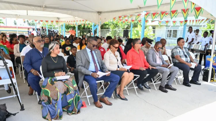Minister within the Ministry of Housing, Vanessa Benn, seated third from left. Flanked right and left, respectively, are Regional Chairman, Clemsford Belgrave and Vice Chairman, Deoraj Nauth (DPI photo)