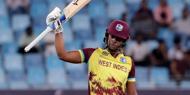 West Indies’ Hayley Matthews celebrates after reaching her half-century during the Women’s Cricket T20 World Cup match against England at the Dubai International Cricket Stadium, Dubai, United Arab Emirates on Oct. 15, 2024.
REUTERS/Satish Kumar