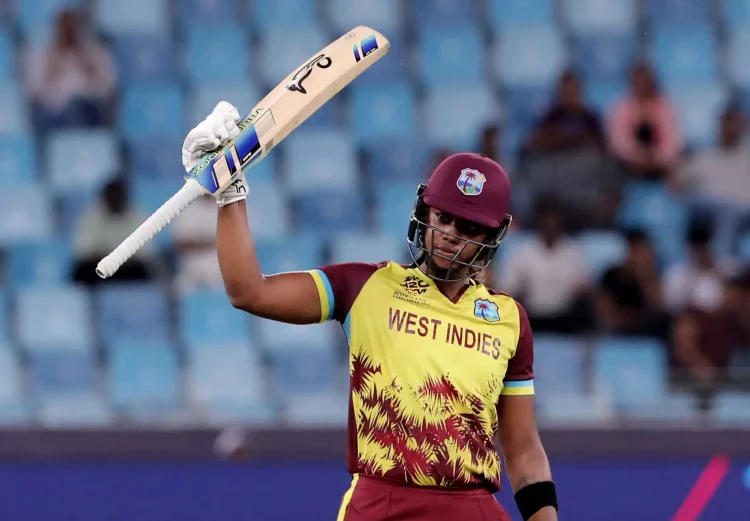 West Indies’ Hayley Matthews celebrates after reaching her half-century during the Women’s Cricket T20 World Cup match against England at the Dubai International Cricket Stadium, Dubai, United Arab Emirates on Oct. 15, 2024.
REUTERS/Satish Kumar
