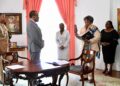 Barbados Prime Minister, Mia Mottley taking her oath of office for a third time.