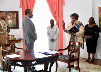 Barbados Prime Minister, Mia Mottley taking her oath of office for a third time.