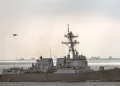 FILE - U.S. warship the USS Truxtun sails in Bosporus Strait en route to the Black Sea, in Istanbul, Turkey, March 7, 2014. (AP Photo/Emrah Gurel, file)