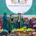 Newly installed Chancellor of the University of Guyana, Sir Ronald Sanders, receives the Mace from Vice-Chancellor Professor Paloma Mohamed-Martin and Chief Marshall, after being administered the Oath of Office during the formal installation ceremony at the George Walcott Lecture Theatre, University of Guyana