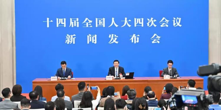 Lou Qinjian, spokesperson for the fourth session of the 14th National People's Congress (NPC), attends a press conference at the Great Hall of the People in Beijing, capital of China, on March 4, 2026. The NPC, China's national legislature, held a press conference on Wednesday, one day ahead of the opening of its annual session. Photo: Xinhua