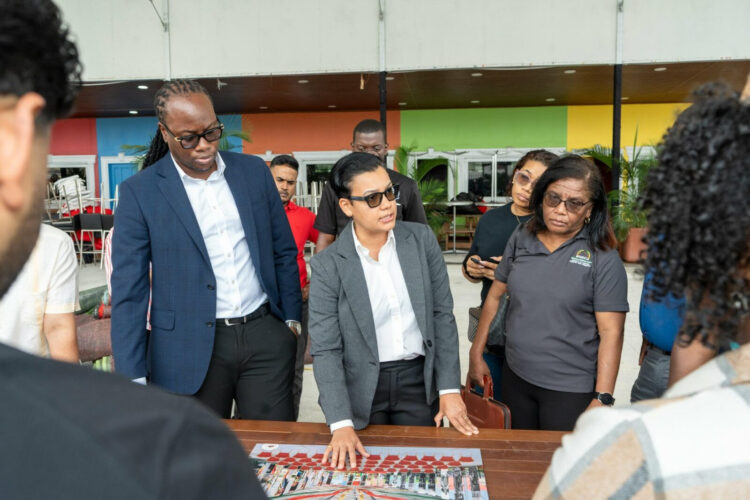 Minister of Tourism, Industry and Commerce, Susan Rodrigues, met with Minister within the Ministry of Culture, Youth and Sport, Steven Jacobs flanked by their teams