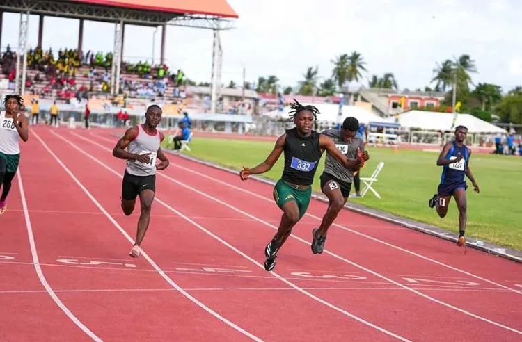 Athletes competing at the National Secondary Schools Track and Field Championships at the Leonora Track and Field Centre.