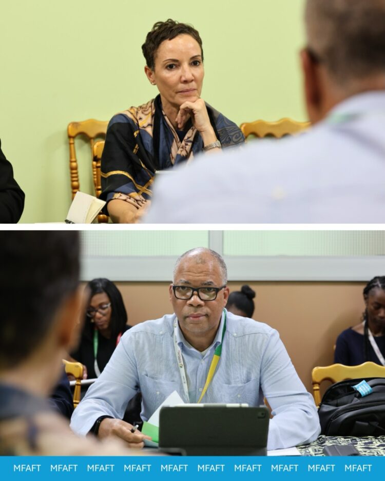 Minister of Foreign Affairs and Foreign Trade of Jamaica, Senator the Hon. Kamina Johnson Smith (image above) in a briefing with the Assistant Secretary-General for CARICOM Single Market and Trade, Ambassador Wayne McCook, ahead of the 125th Special Meeting of COTED-Trade, on the margins of the Fourteenth WTO Ministerial Conference in Cameroon on Tuesday 24 March 2026